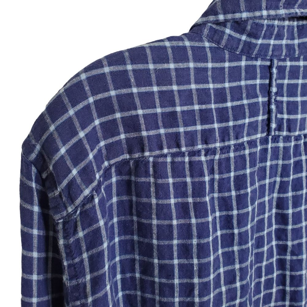 Banana Republic Mens Size L Shirt 100% Linen Camden Standard Fit Windowpane Blue - Picture 12 of 12